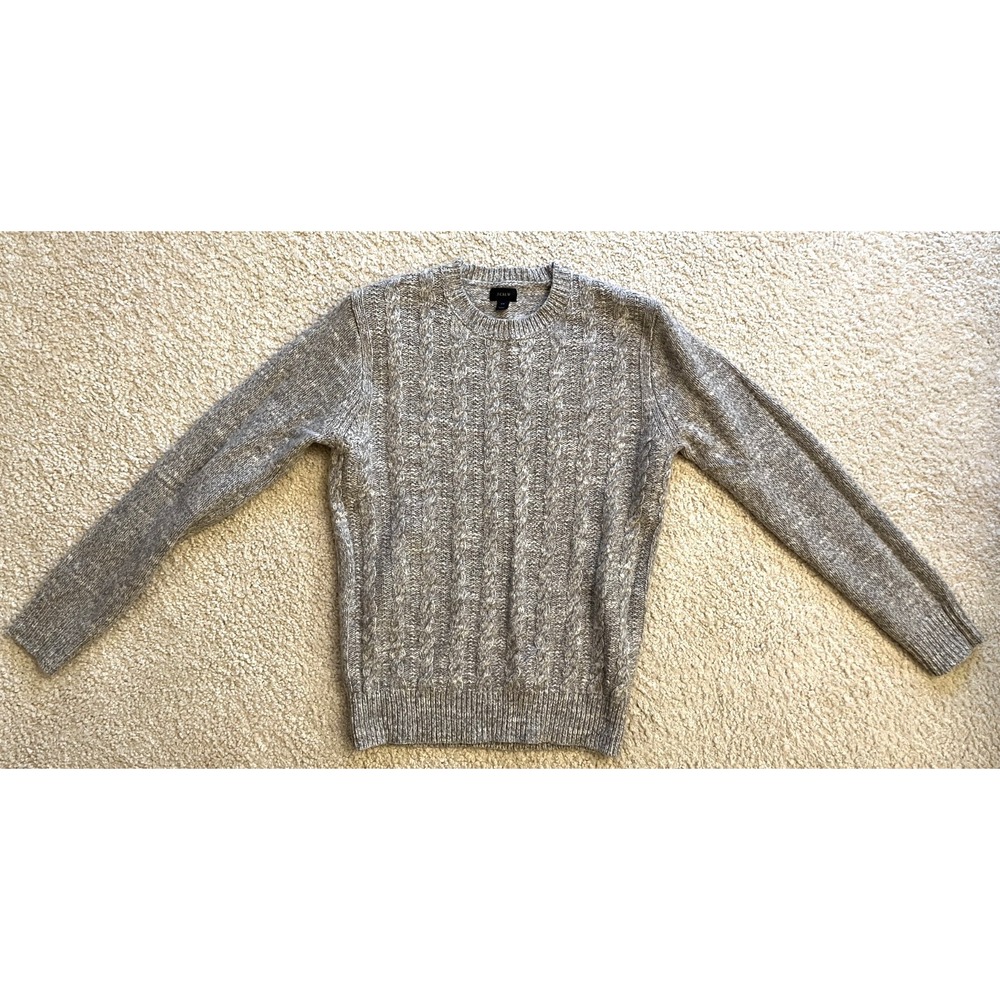 J Crew Crewneck Wool Blend Cable Knit Sweater Women XS Taupe Tan Pullover